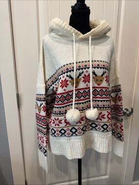 No Boundaries Cream Sherpa-Lined Knit Hoodie with Pink Brand Tag